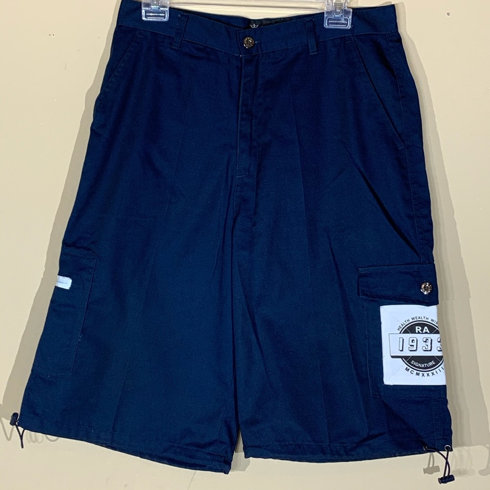 Red Ape Men's Navy Blue Long Cargo Shorts - Size 32